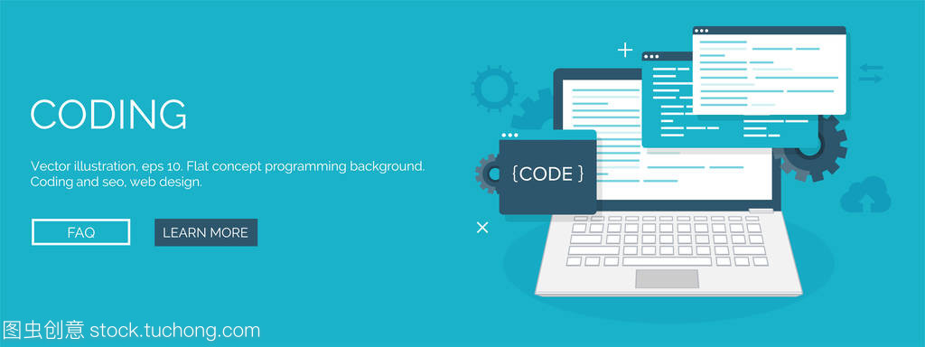 矢量图。平坦的背景。编码,编程。Seo。搜索引擎的优化。应用程序开发、 创造。软件,程序代码。网站设计